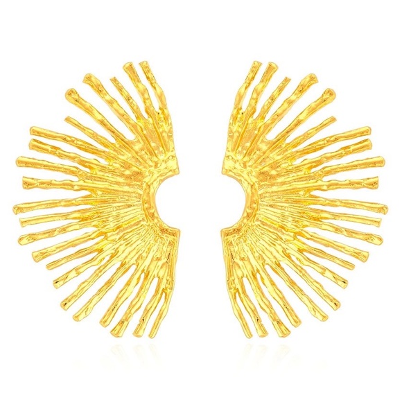 Zara Sun Rays Gold Pin Earrings - Picture 6 of 6